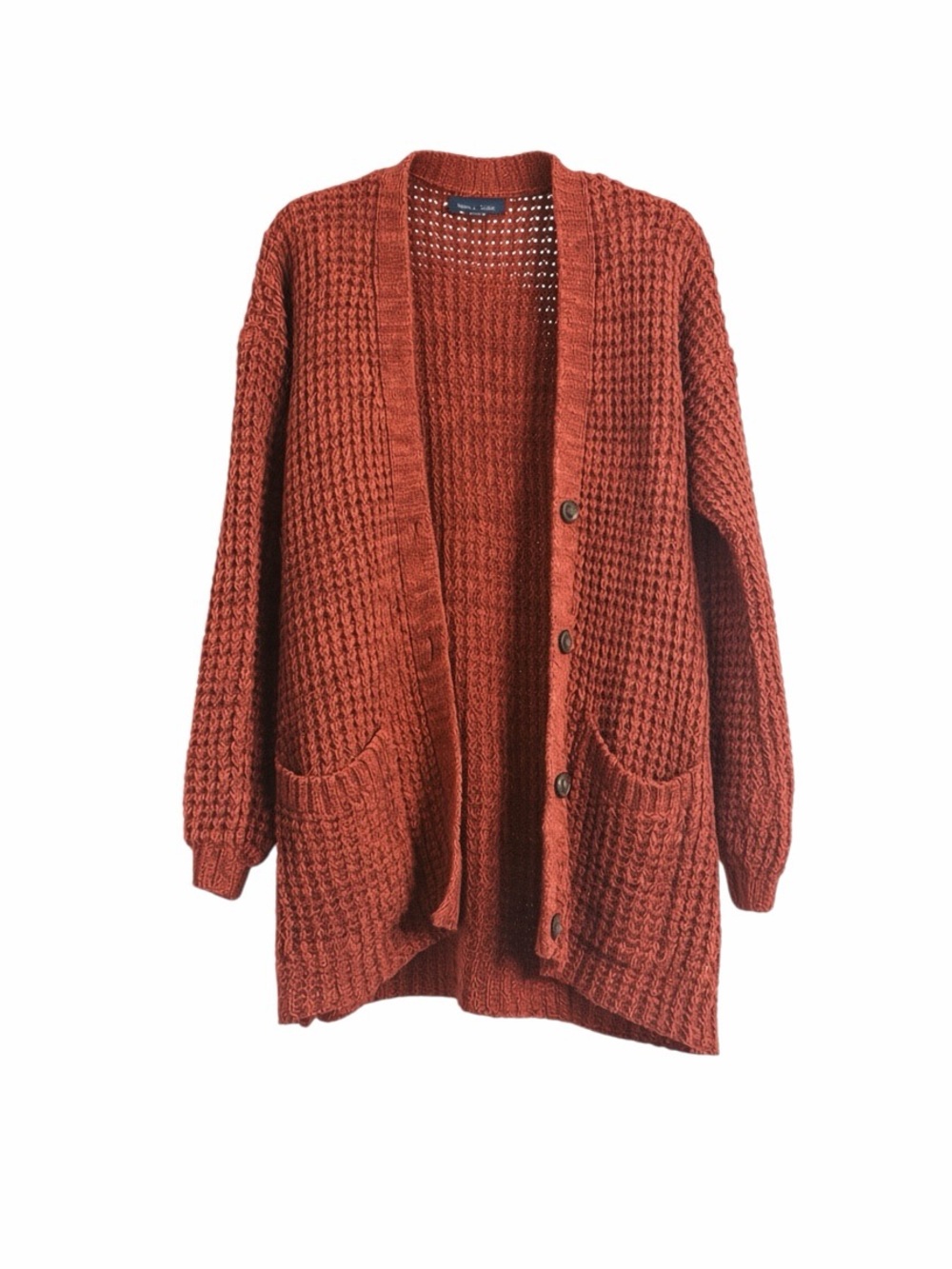 American Eagle Outfitters Chunky Open-Front Cardigan - Rust Orange